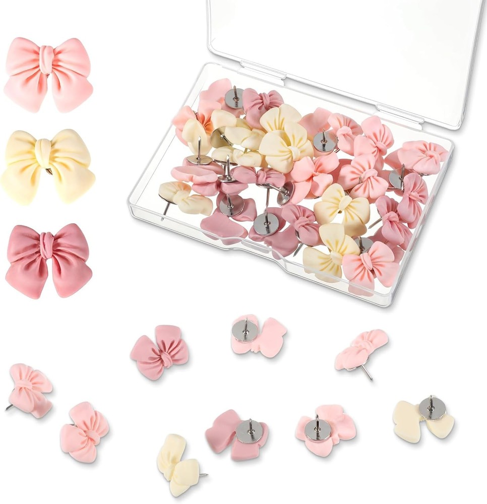 30 Pieces Decorative Bow Push Pins, Bowknot Thumb Tacks for Wall Cork Board Pin