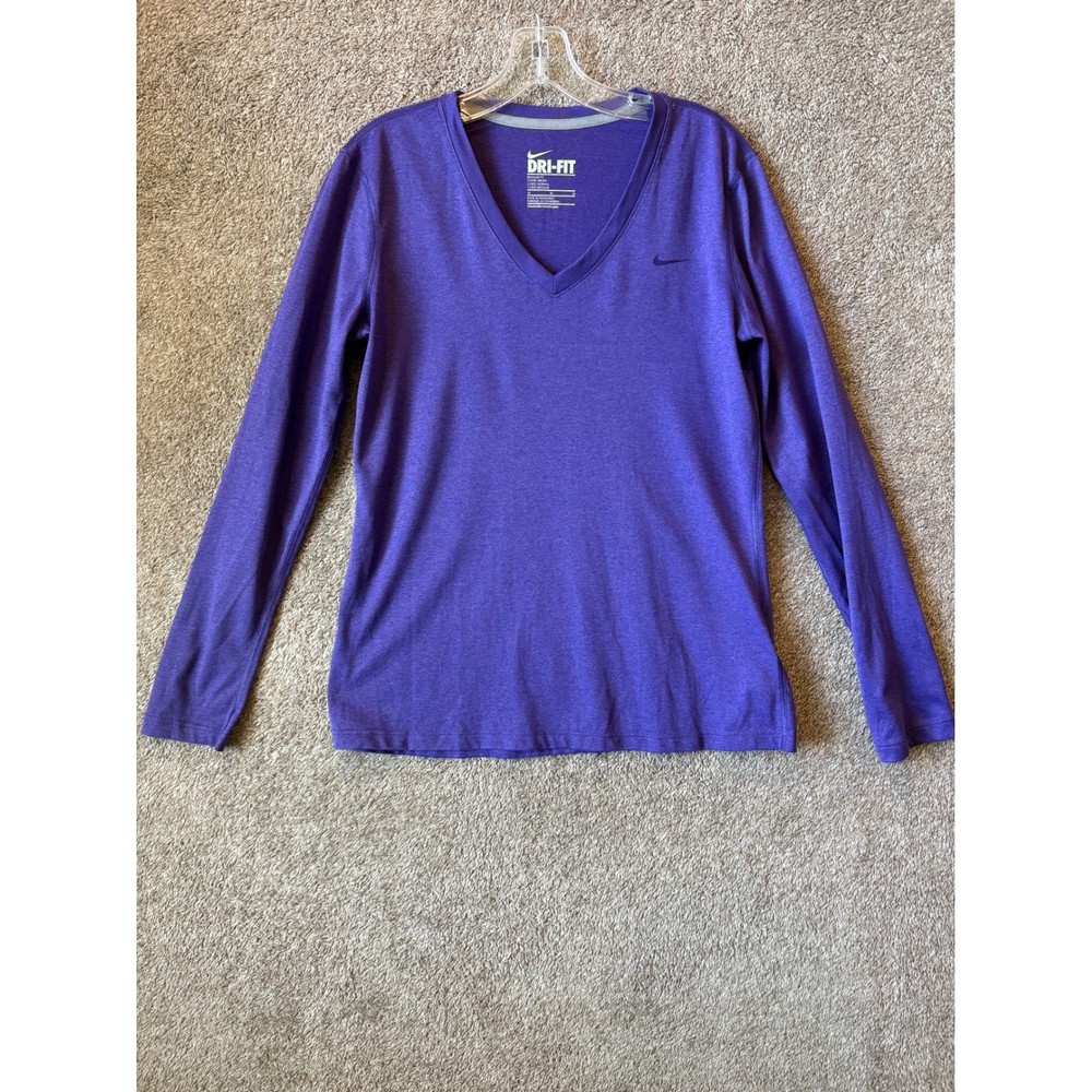 Nike Dri-FIT Womens Medium Purple Heather Long Sleeve V-Neck Training Shirt