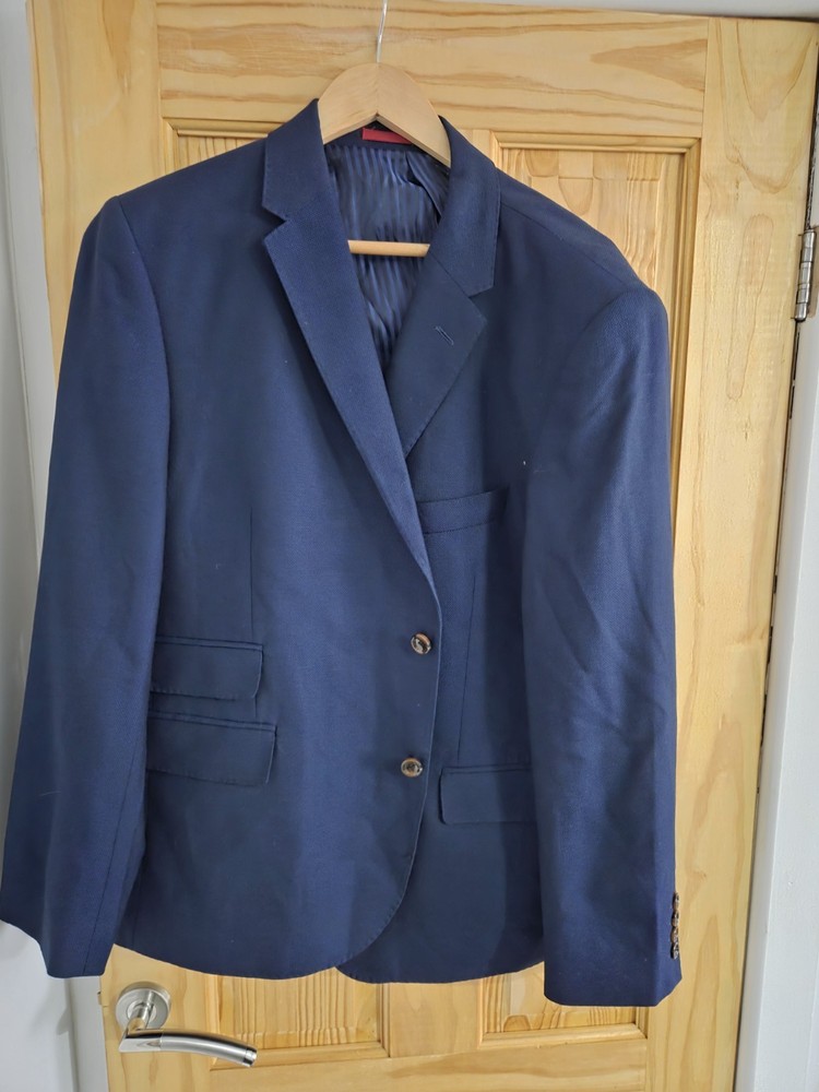 Marks And Spencer Luxury Alfred Brown Blazer Men's 46 Navy Blue Wool Two Button