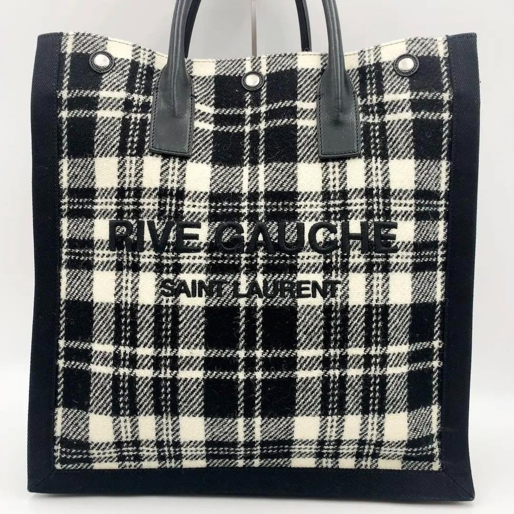 Rare Saint Laurent Riv Gauche Tote Bag in Hollow Check Leather with Large Capacity
