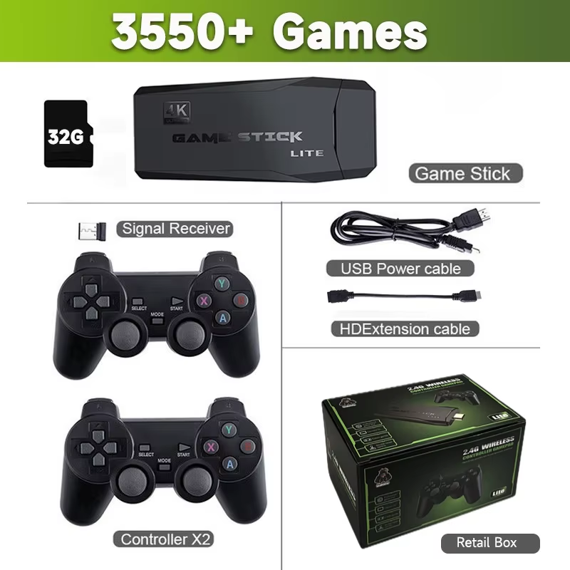 M8 4K HDMI Game Console Stick - 64GB/32GB Storage W/ Twin Wireless Controllers f