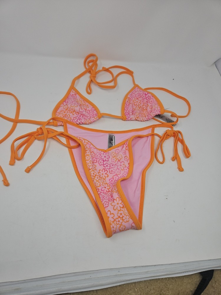 Pink By Frankies Bikinis Monty Bikini Set, Size Small, Orange/Pink