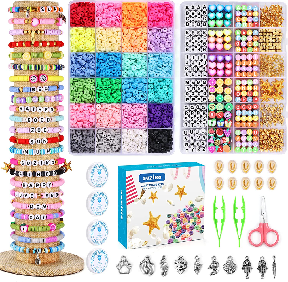 Bracelet Making Kit, 7400 Pcs Clay Beads Flat round Clay Beads for Jewelry Makin