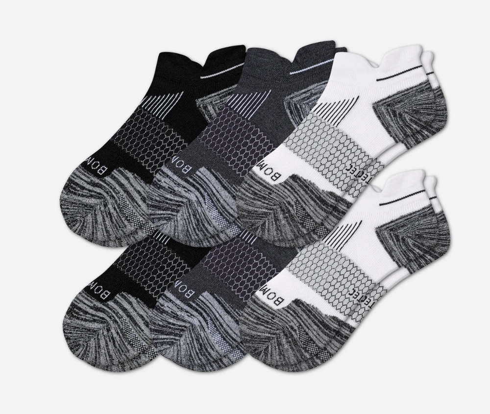 3 Pairs Bombas Men's Running Ankle Sock Size L Black&White&Grey