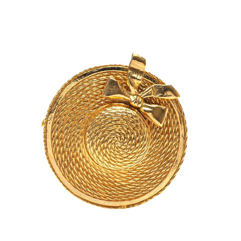 Chanel gold plated straw hat ribbon brooch 666981