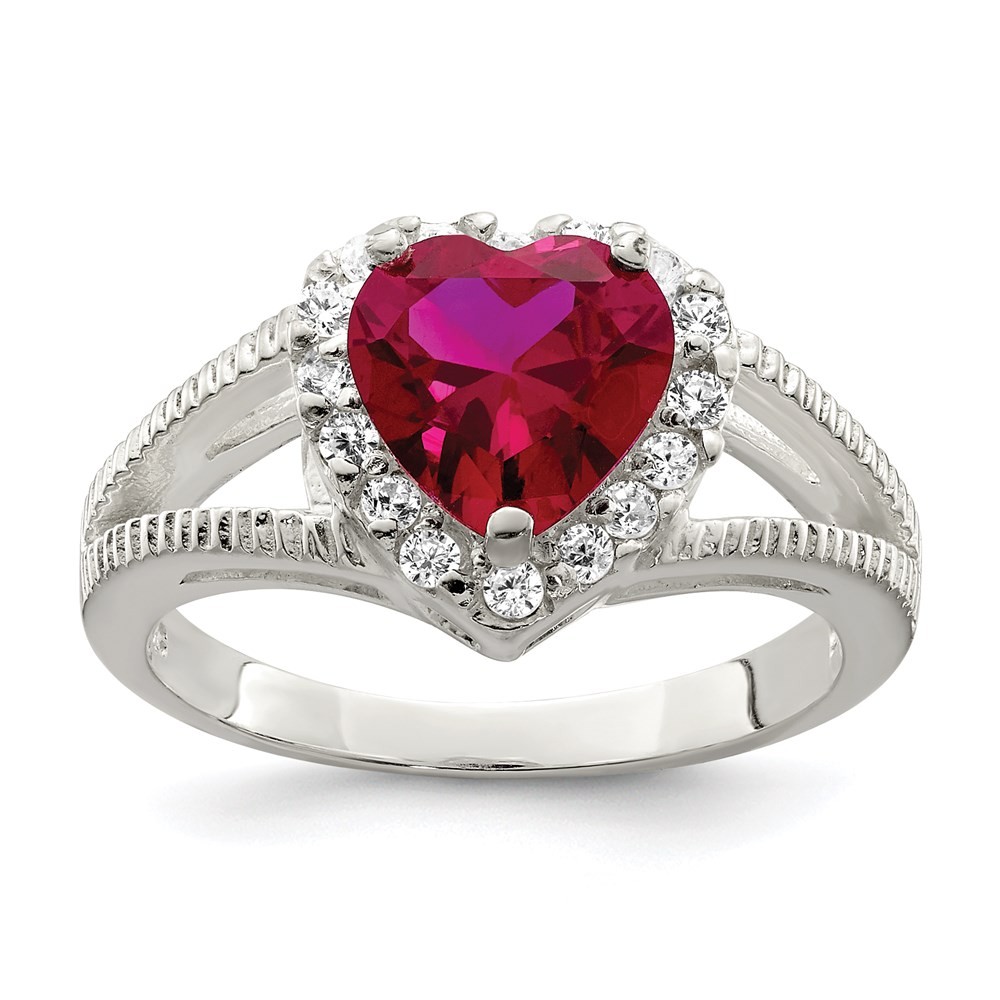 Sterling Silver Red Cubic Zirconia Heart Ring Size 8