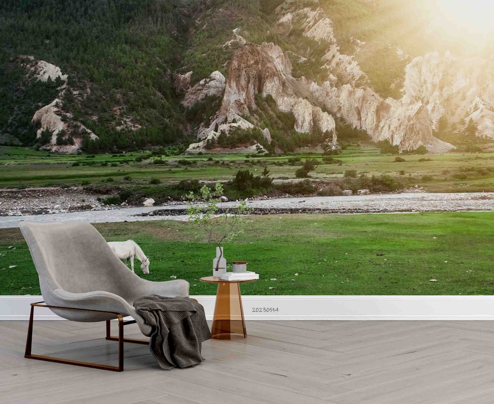 3D Mountain Meadow Horse Landscape Wall Murals Wallpaper Murals Wall Sticker