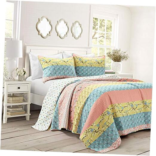 Royal Empire Reversible Cotton Set - 3 Piece Full/Queen Blue and Coral Quilt