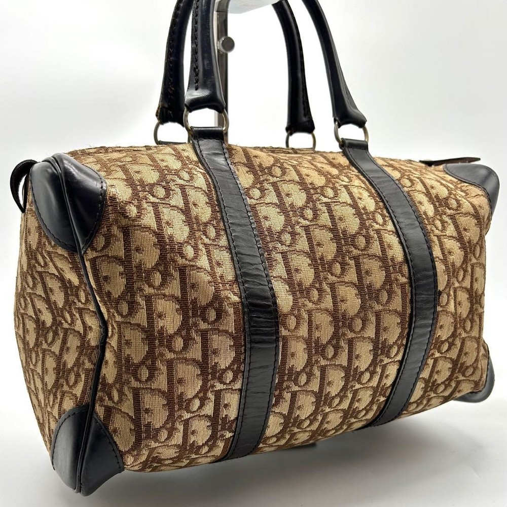 Dior Trotter Boston Bag Leather Canvas Handbag Vintage Designer