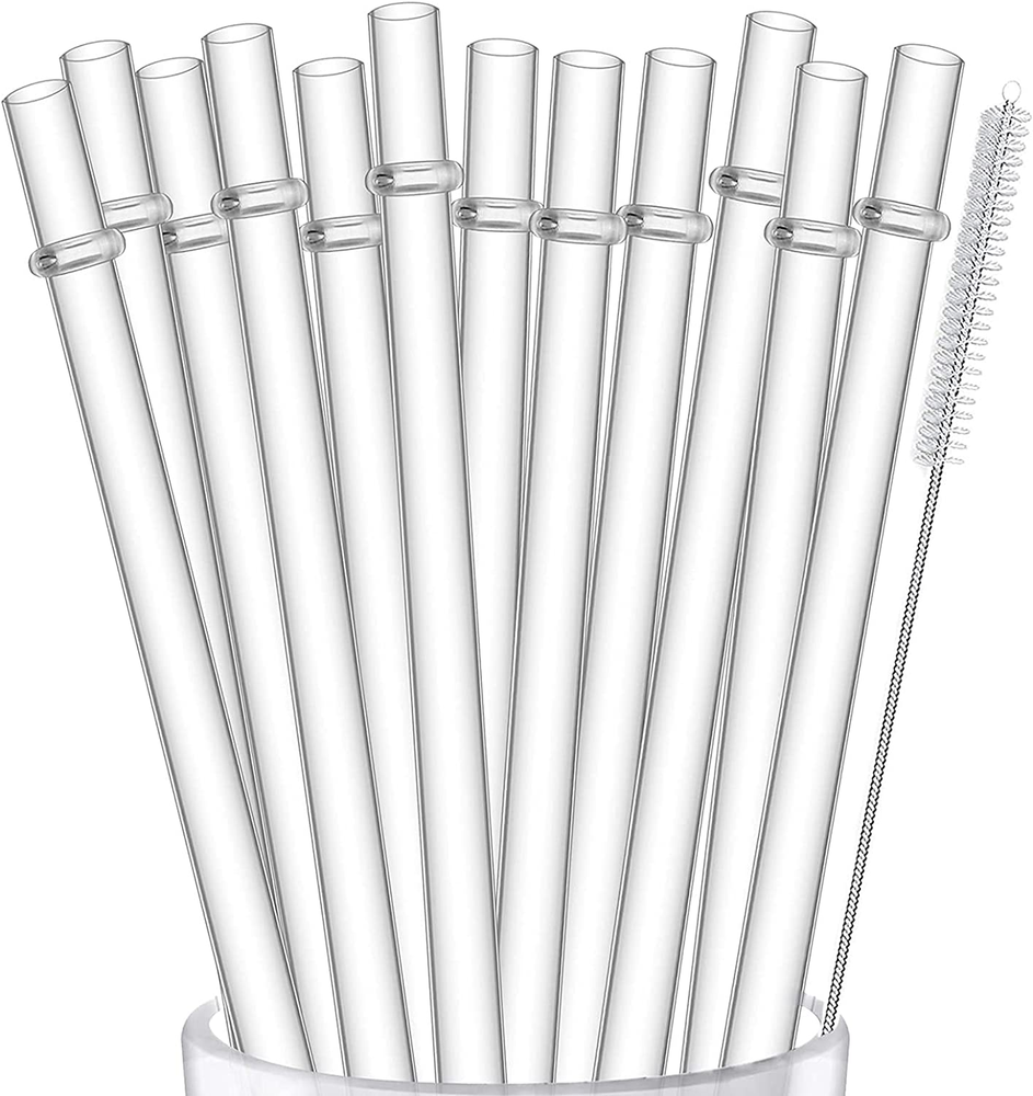 ALINK 12-Pack Reusable Hard Plastic Clear Straws, 10.5 in X 0.3 in Tumbler Straw