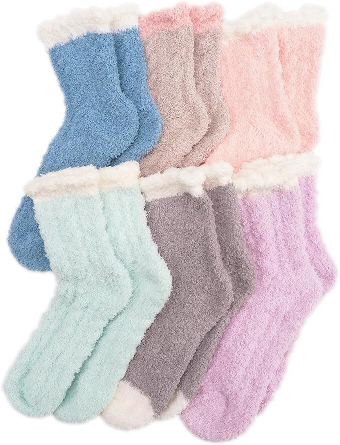 6 Pairs Fuzzy Cozy Socks for Women, Soft Fluffy Slipper Warm Sleep Socks