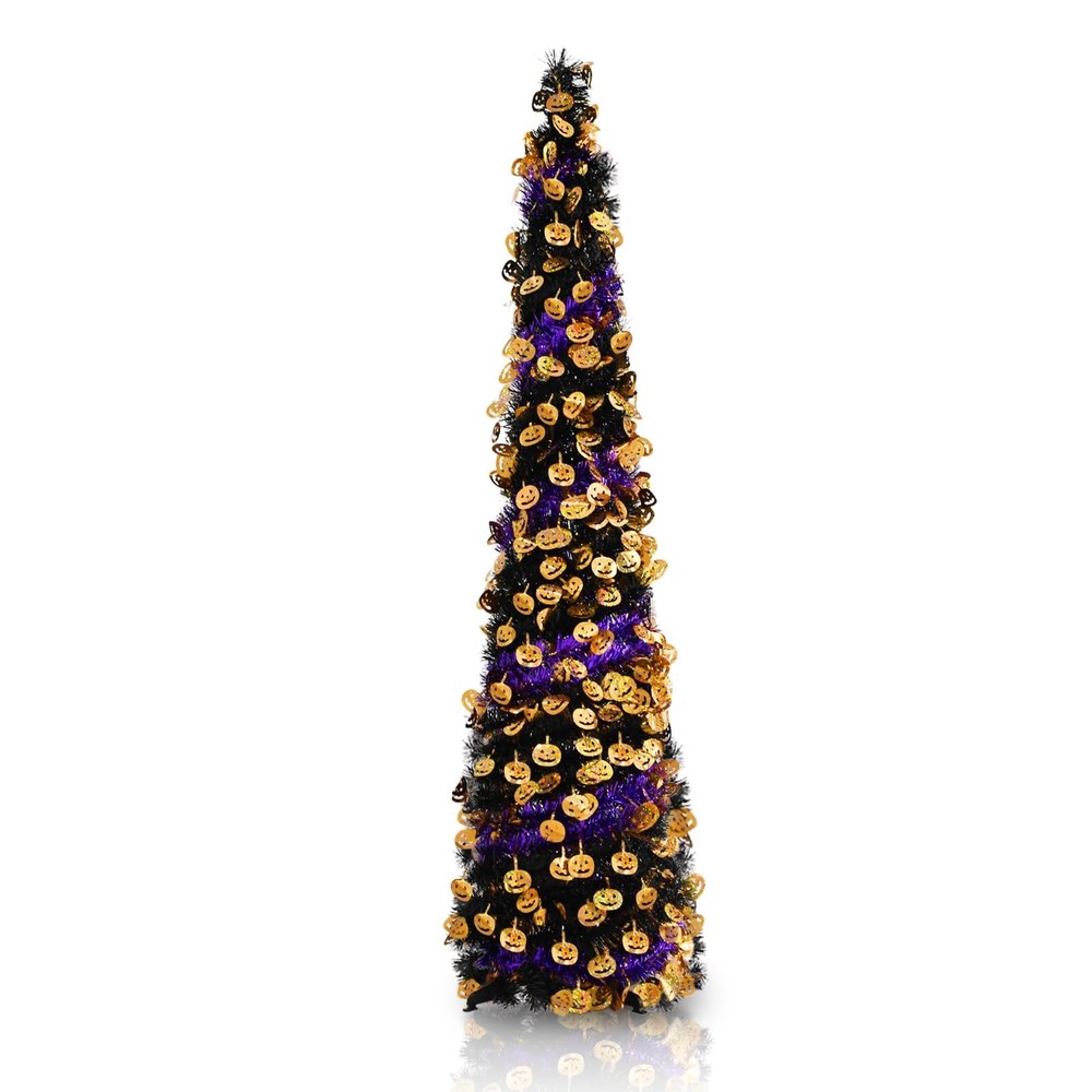 5FT Pop-Up Halloween Christmas Tree Artificial Black Collapsible Pencil Design