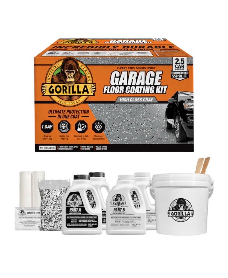 Gorilla Gray 2.5 Car Garage Floor Epoxy Coating Kit New Formula