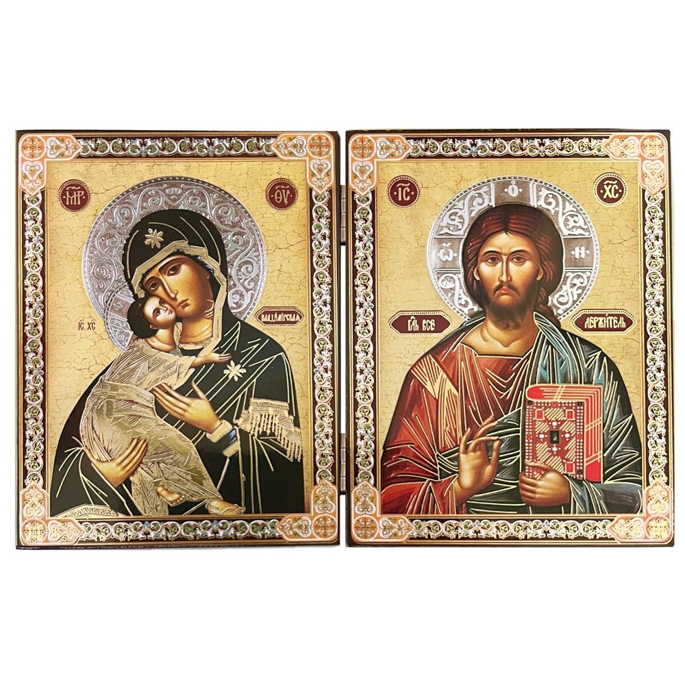 Virgin Mary Christ the Teacher Virgin of Vladimir Orthodox Icon Diptych Byzantin