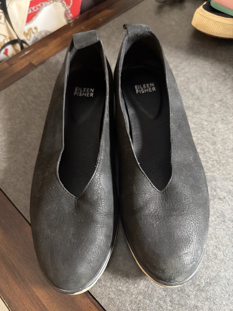 Eileen Fisher Women's Slip-on Ballet Flats Size 7.5 Black Mesh Shoes Comfort