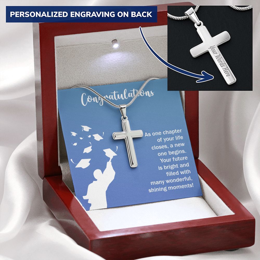 Graduation Cross - Personalized Engraved Cross Necklace Gift