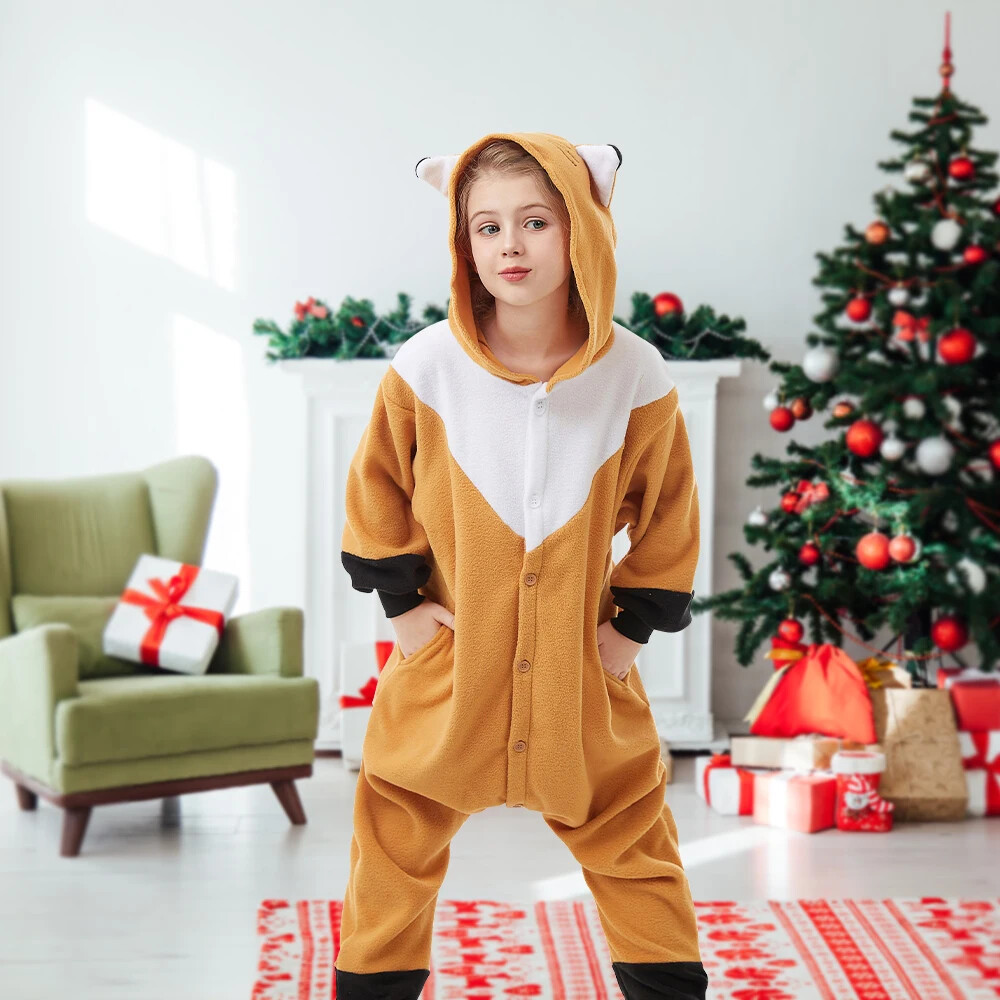 Canasour Fox One-piece Pajama for Kids Unisex Homewear Christmas Cosplay Costume