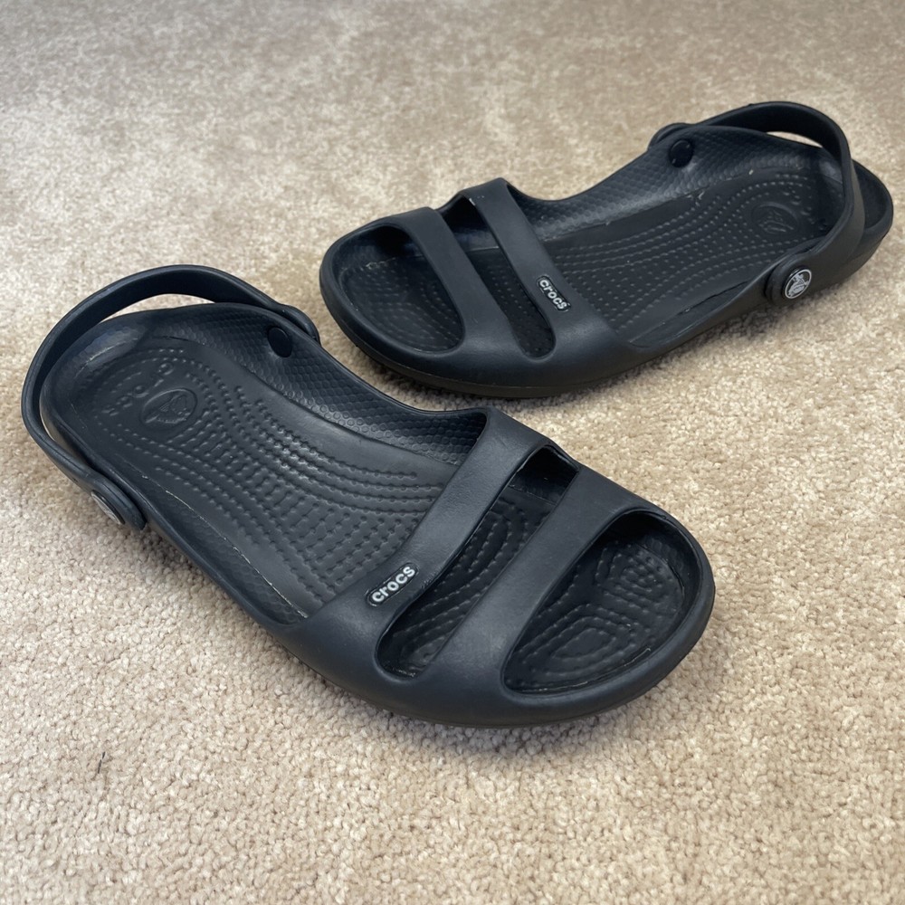 Crocs Cleo Li Women’s 7 Double Strap Slingback Black Comfort Water Sandals