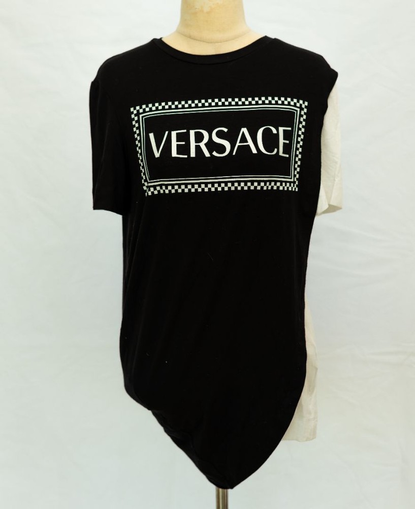 Versace Black and White Logo Draped Oversized T-Shirt
