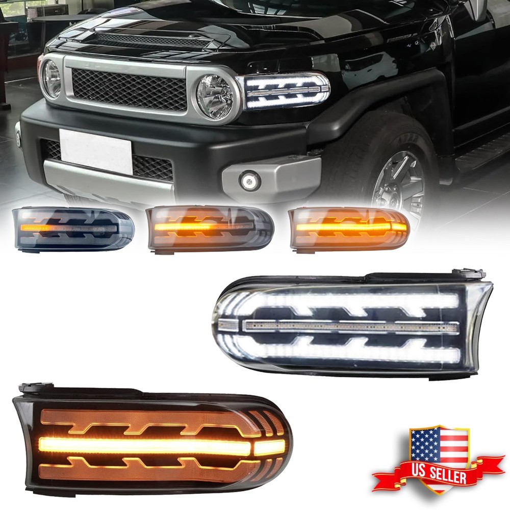 Switchback LED Front Headlight DRL Turn Signal Lamps For 07-21 Toyota FJ Cruiser