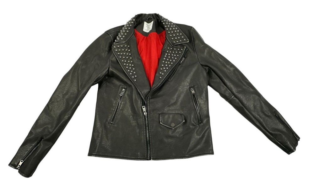 Urban Outfitters Black Embroidered Faux Leather Tiger Moto Jacket for Men Size M