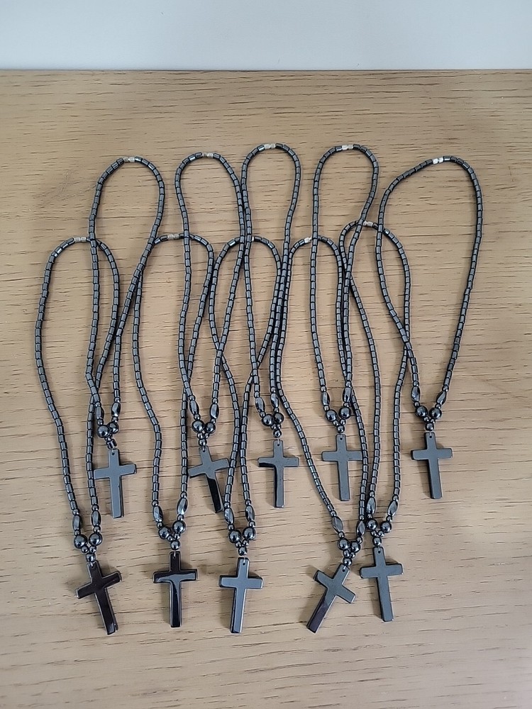 10x 17inch Hematite Necklace With Cross Pendant. Clearance Sale-image