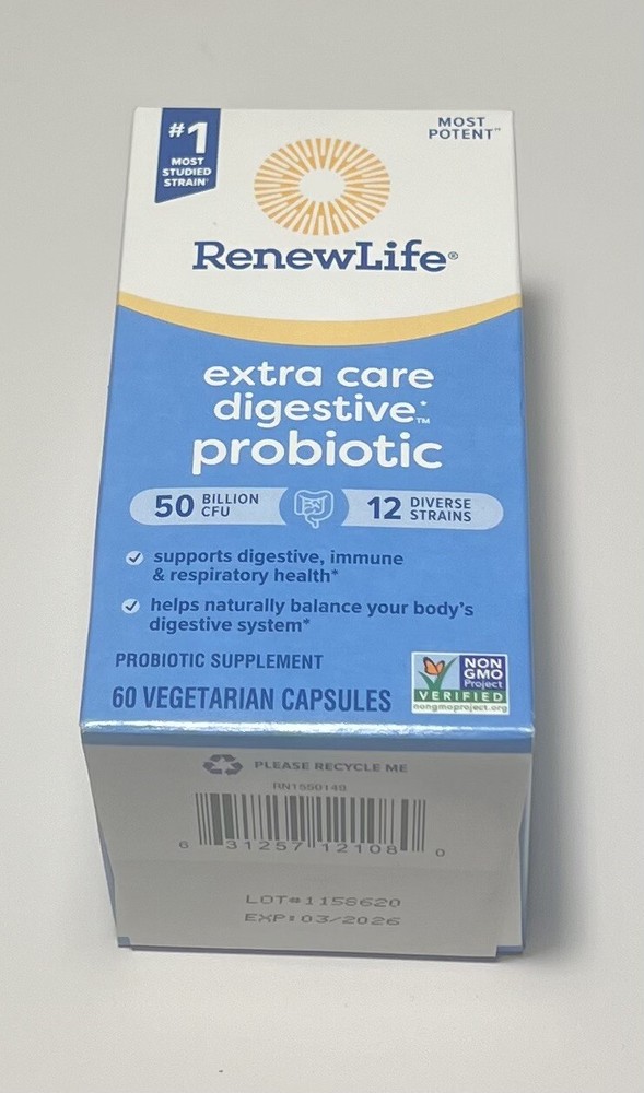 RenewLife Extra Care Digestive Probiotic 50 Billion CFU 60 Capsules EXP 11/2025+