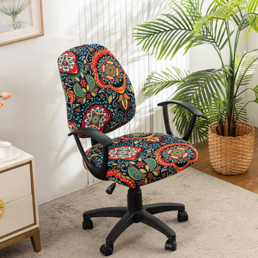 2-Pack Elastic Printed Office Chair Covers, Washable & Removable Design