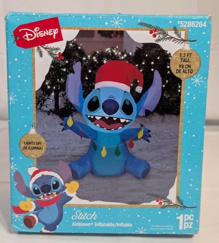 Disney 3.2 ft Stitch Christmas with Light String Airblown Yard Inflatable