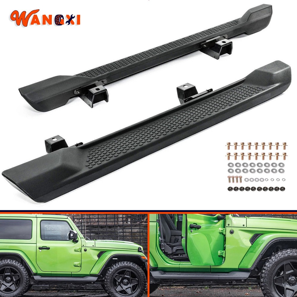 Fits 2018-2025 Jeep Wrangler JL 2 Door Running Boards Black Side Step Nerf Bar