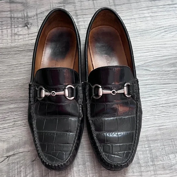 Peter Millar Black Croc Embossed Horsebit Loafer Slip On Size 9.5 Wide