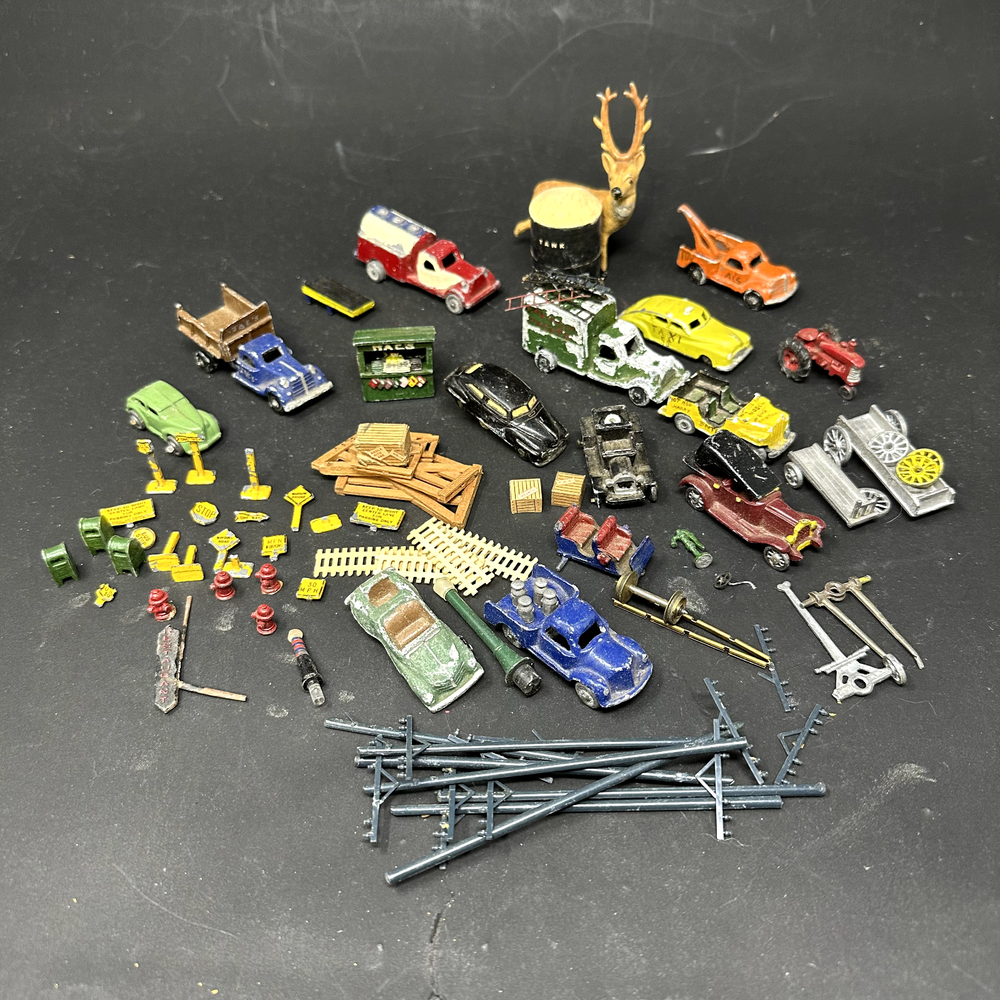 Vintage Die Cast Metal Cars Trucks Tractor Carts Lot and Accessories