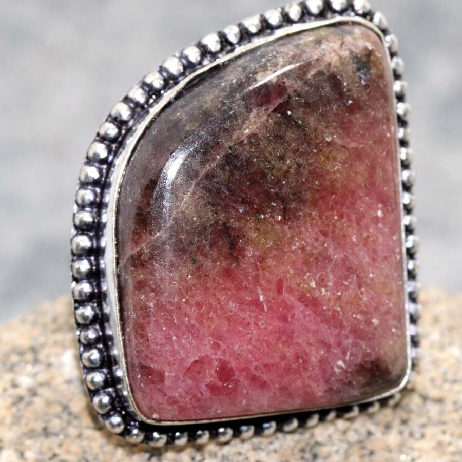 925 Silver Plated Rhodonite Ethnic Handmade Ring US 6.5 Jewelry JW