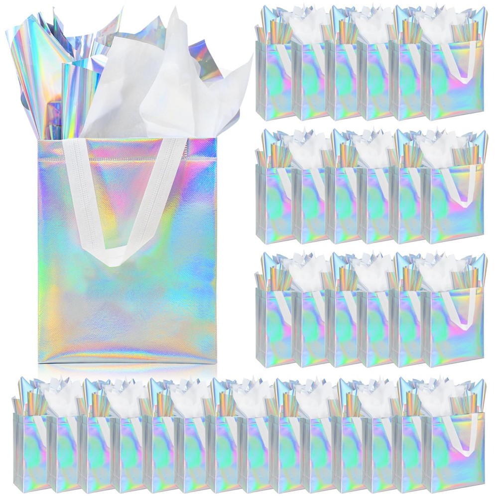 32-Piece Reusable Gift Bags with Handles & 64 Tissues - Bulk Non-Woven Set