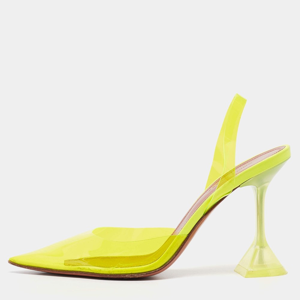 Amina Muaddi Neon Yellow PVC Holli Glass Slingback Pumps Size 37