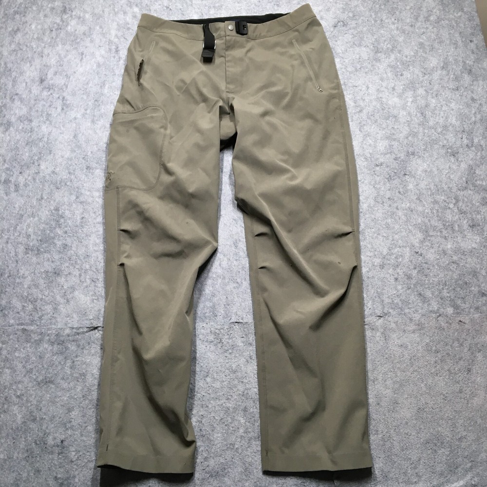 Arcteryx Hiking Pants Mens Large L Beige Nylon Belted Pockets DAMAGED