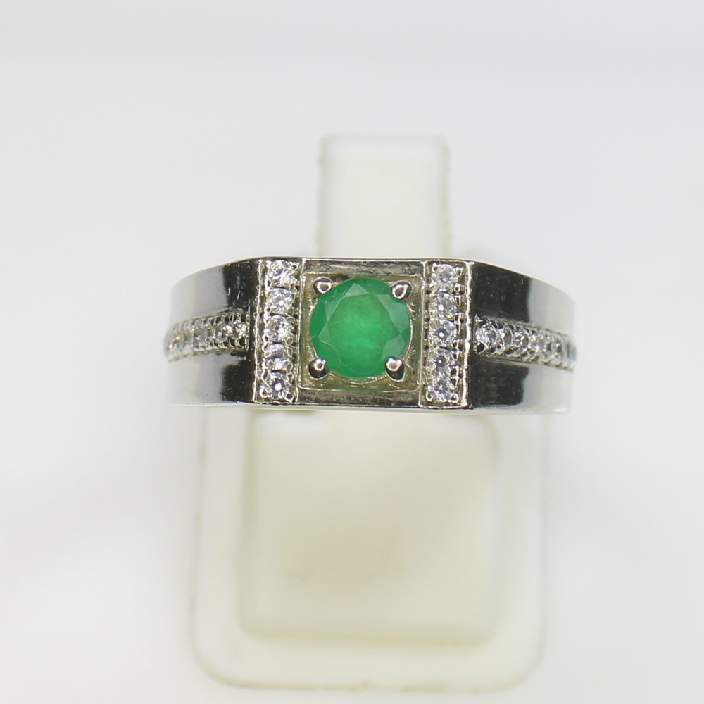 Natural Green Emerald Solitaire Ring in Sterling Silver – All Sizes