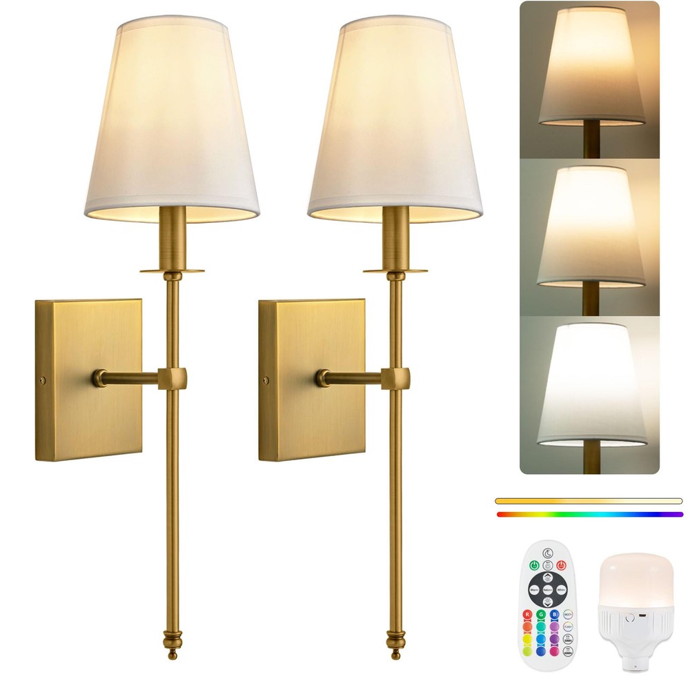 Set of 2 Rechargeable Battery Operated Dimmable Wall Sconce Lights