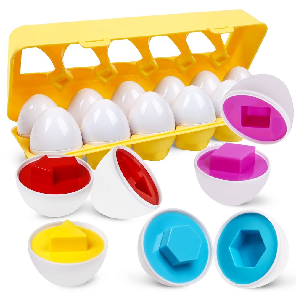 Montessori Geometric Eggs 12-Piece Set Color Shape Matching Puzzle Toy for Kids