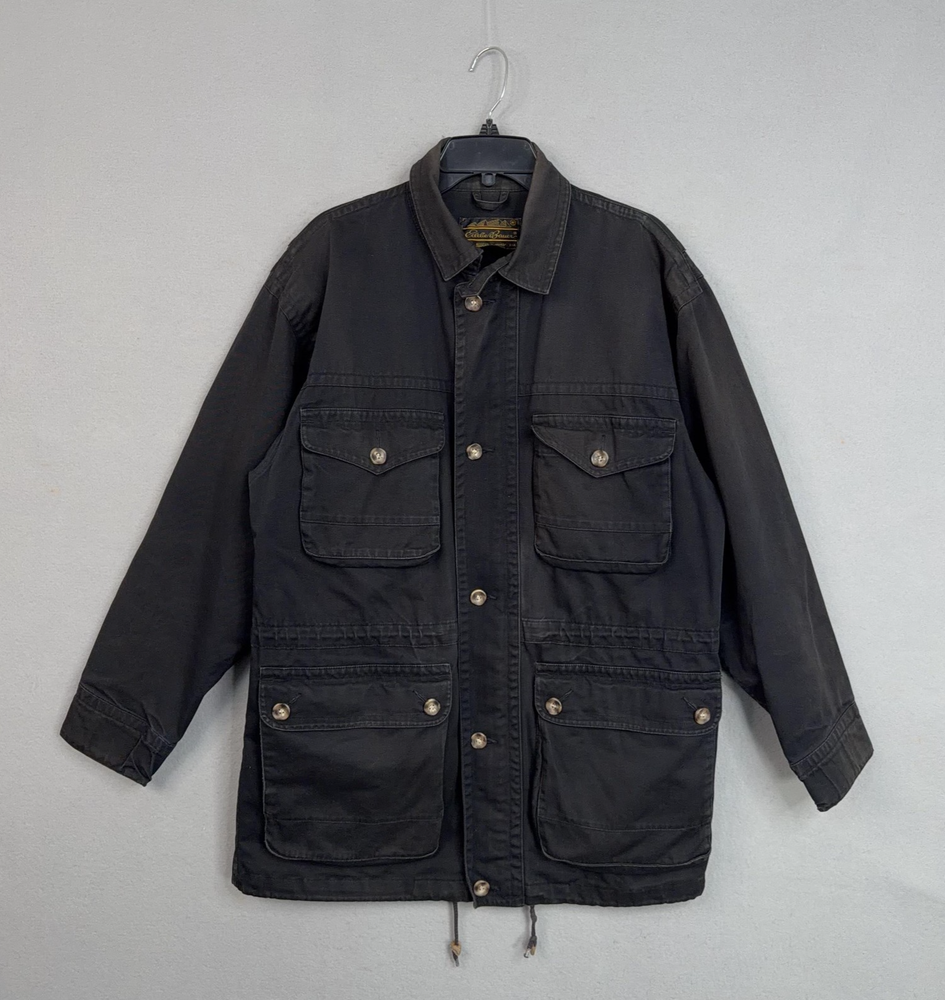 Vintage Eddie Bauer Jacket Mens Medium Black Field Military Chore Barn Coat 90s