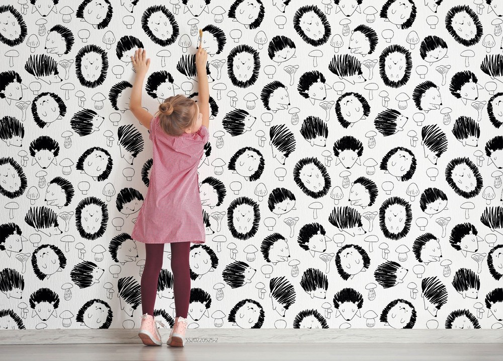 3D Hedgehog Mushroom Pattern Wall Murals Wallpaper Murals Wall Sticker
