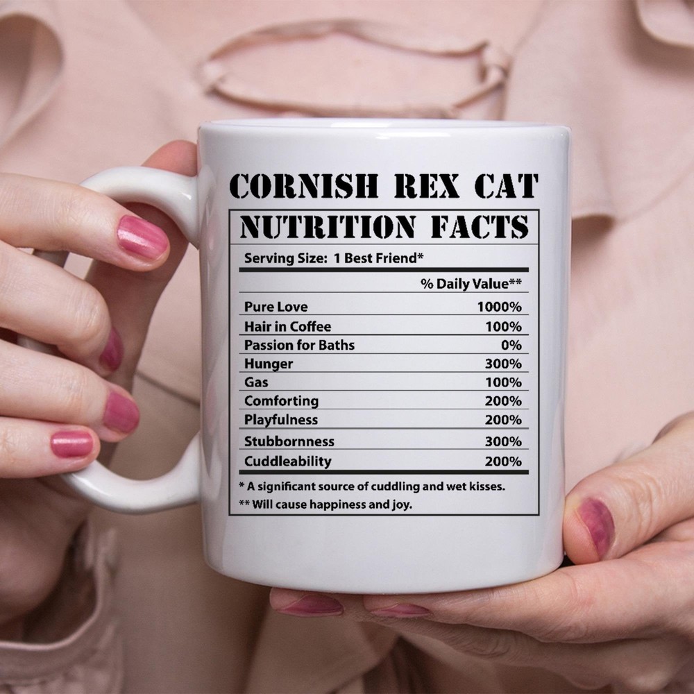 Funny Cornish Rex Cat Gifts Nutritional Facts White Coffee Mug