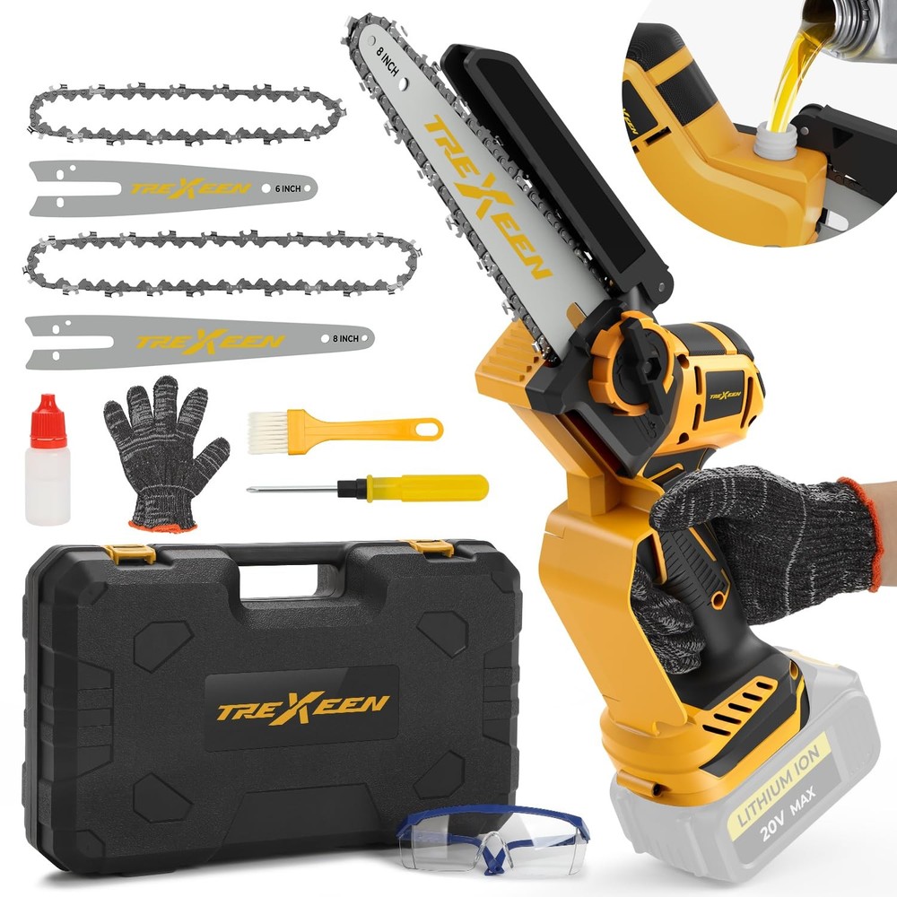 20V MAX Cordless Mini Chainsaw 2-in-1 with 8-Inch and 6-Inch Blades for D Battery