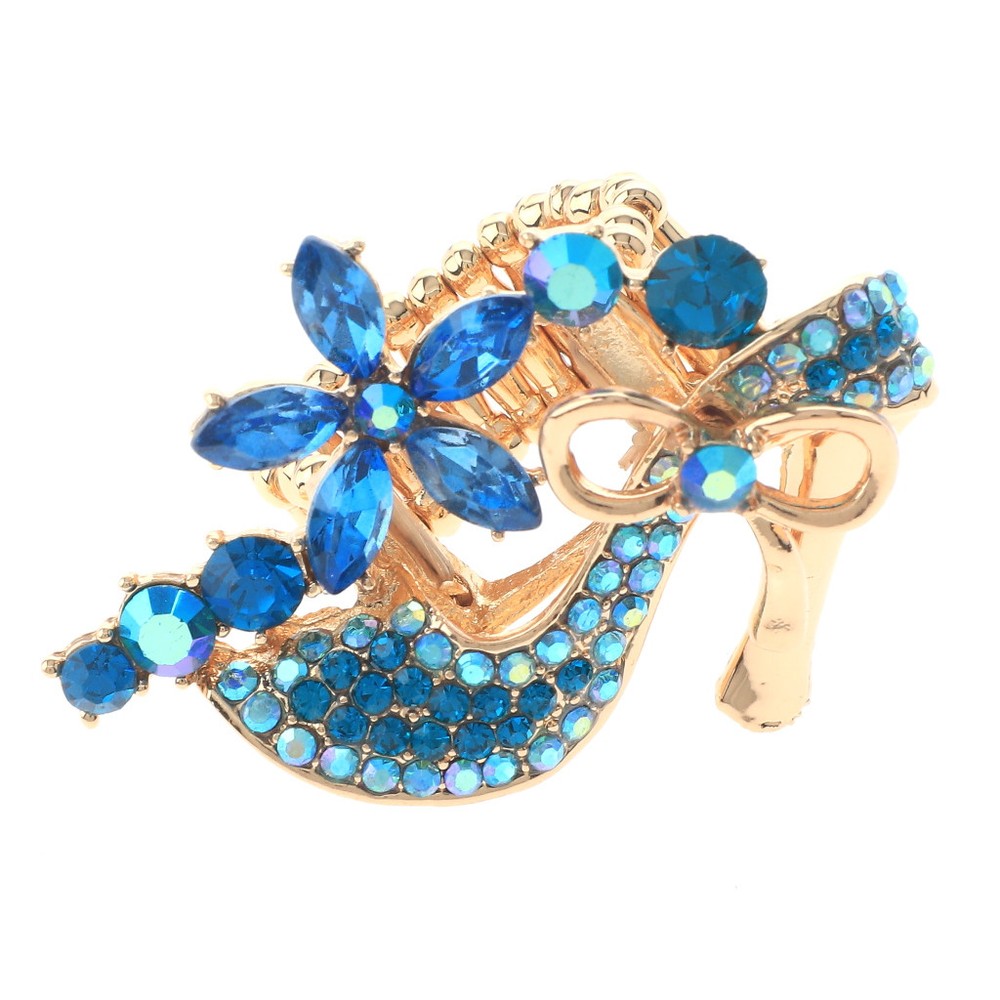 Gold Tone Metal Crystal Rhinestone High Heel Shoe Stretch Ring R1342-BLZ