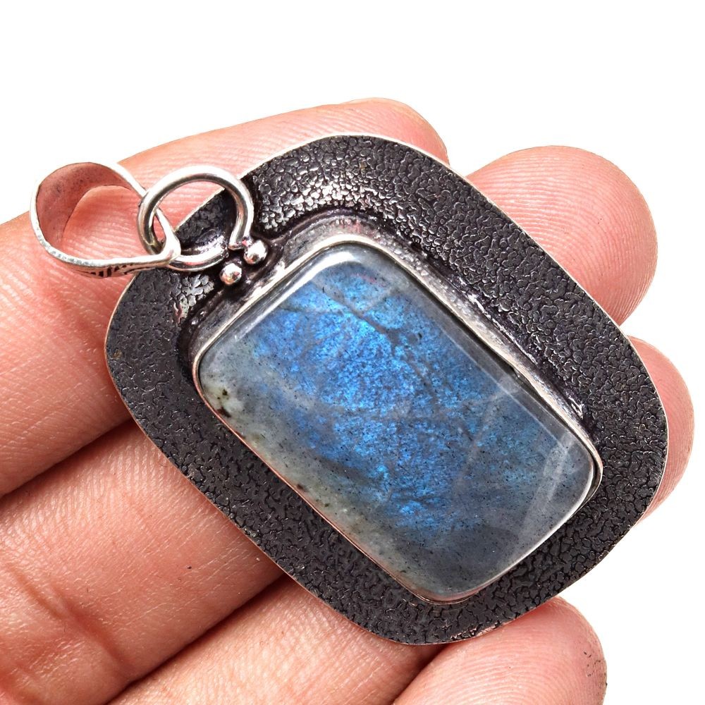 Blue Fire Labradorite Pendant Silver Jewelry Mother's Day Gift 2 Inch-image