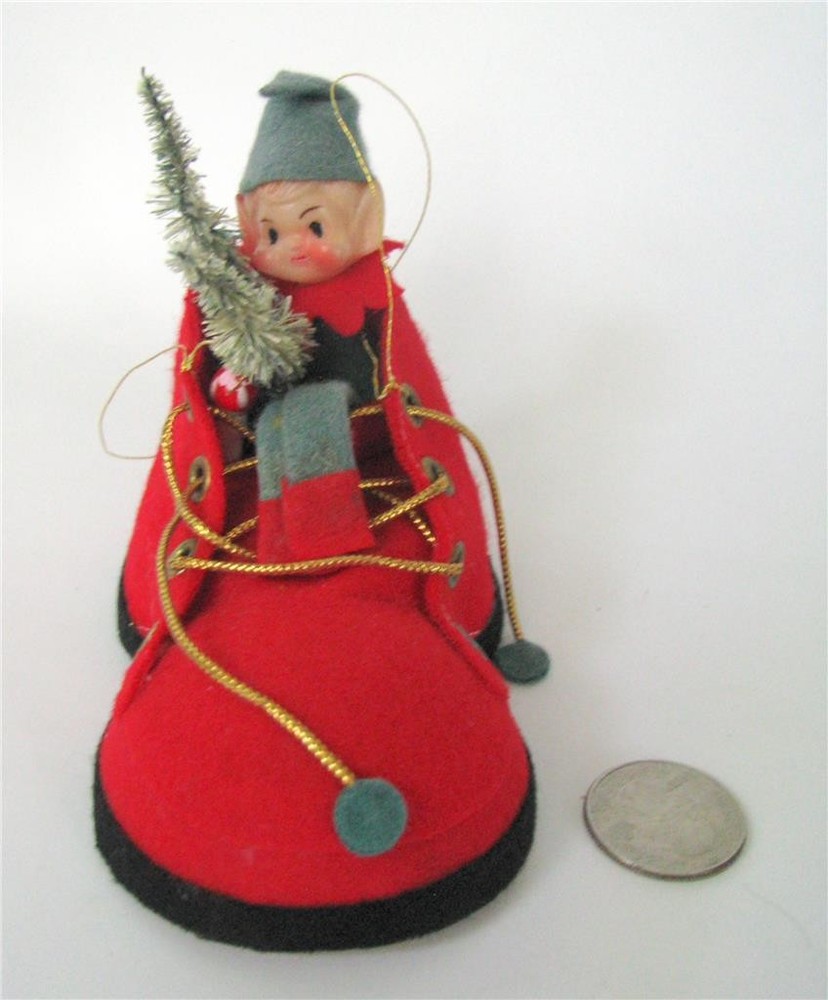 Vintage Japanese Christmas Elf Knee Hugger Ornament in Felt Boots