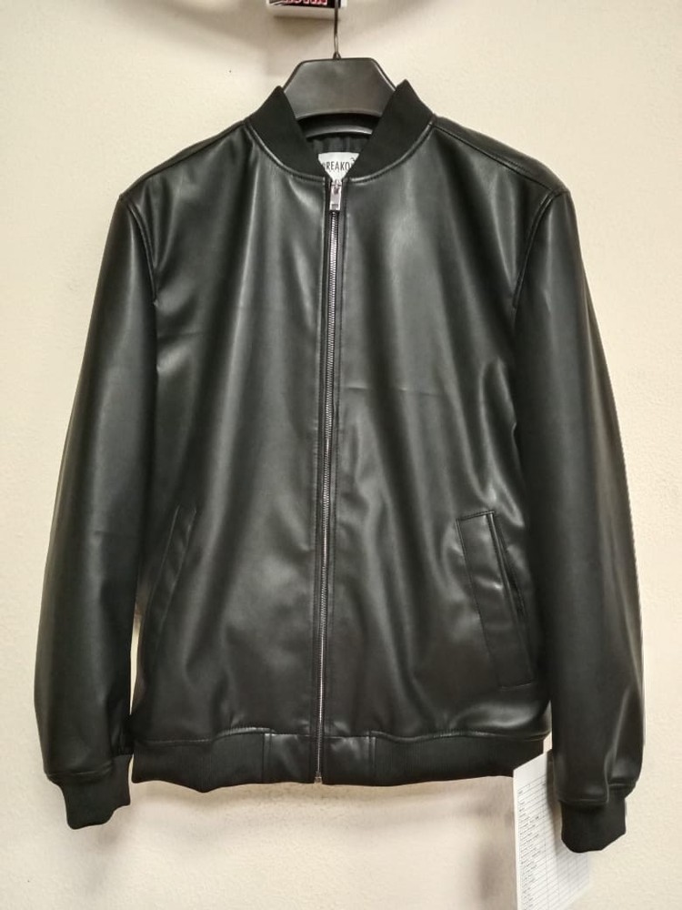 Men’s Black Bomber Leather Jacket | Casual Slim Fit Zip Up Biker Style Coat
