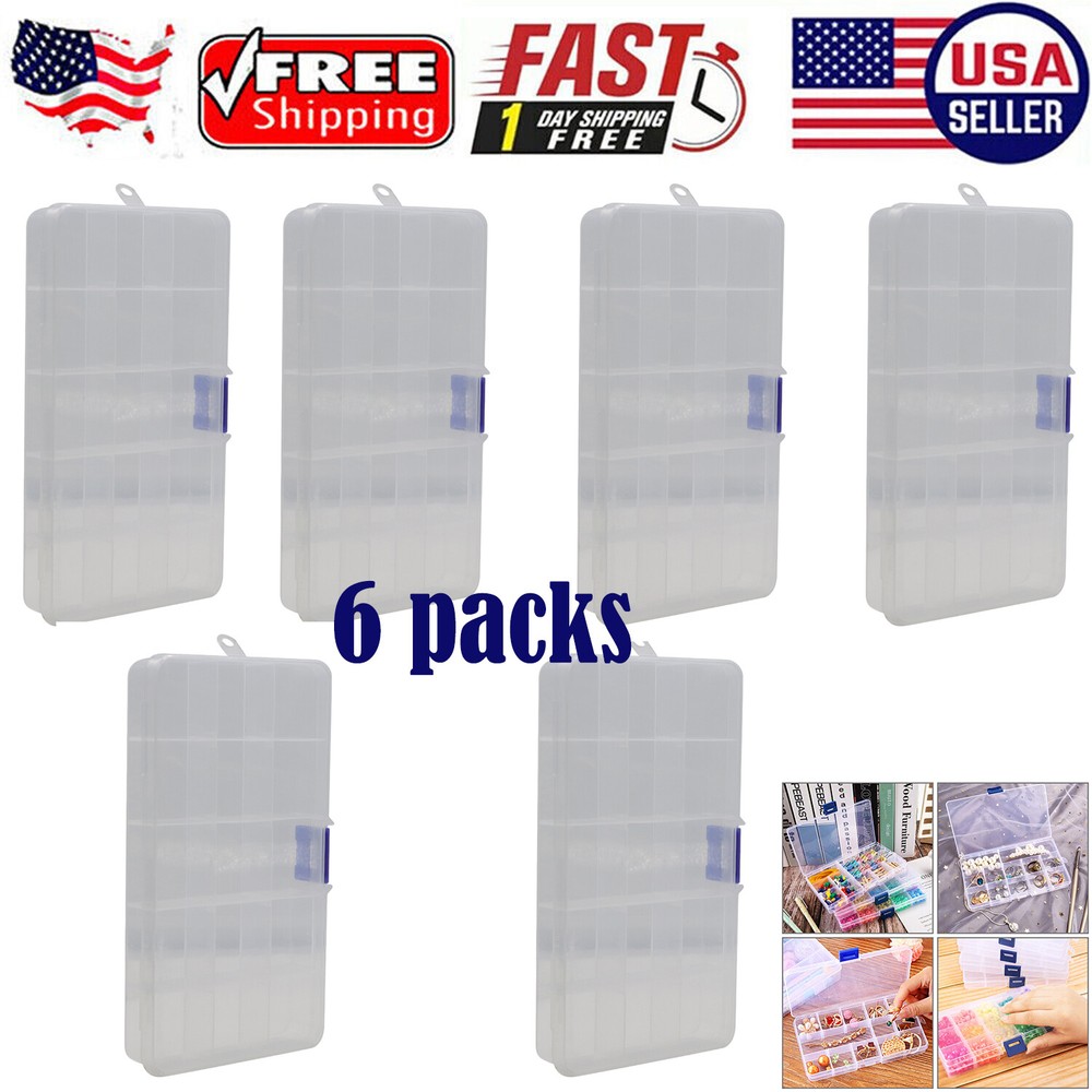 6 Pack Clear Plastic Jewelry Box for Beads Earrings Craft Storage Organizer