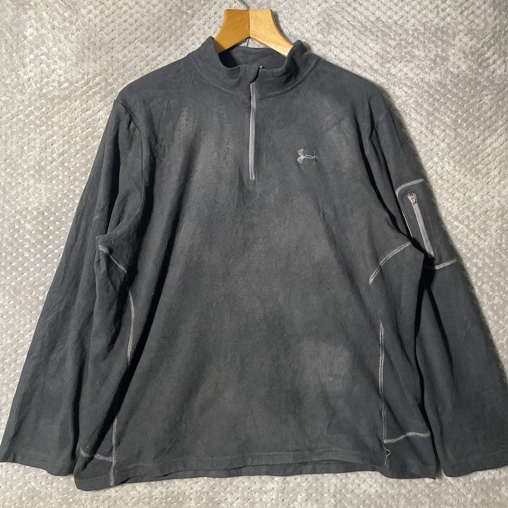 Under Armour Fleece Jumper Size Uk Xl Mens Black 1/4 Zip Long Sleeve
