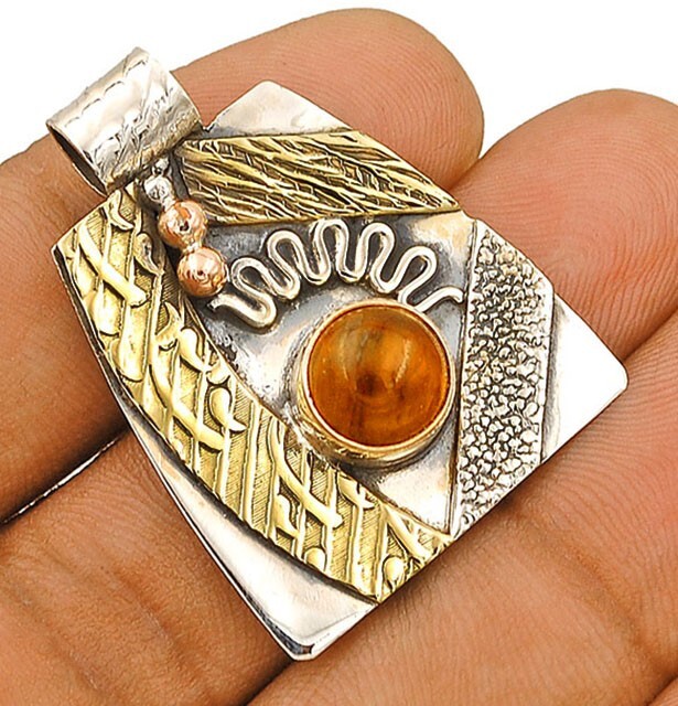 Three Tone Natural Tiger Eye African 925 Sterling Silver Pendant